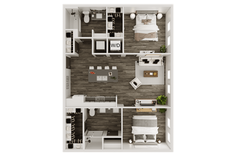 a 2103 sq ft apartment with a bedroom and a living room